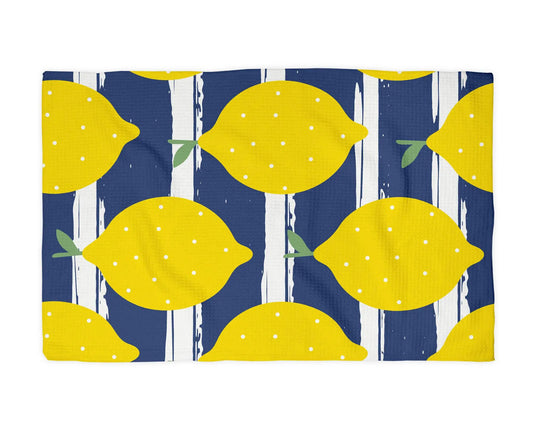Lemon Stripe Citrus Summer Fruit Market Kitchen Towel Waffle by Canary Road
