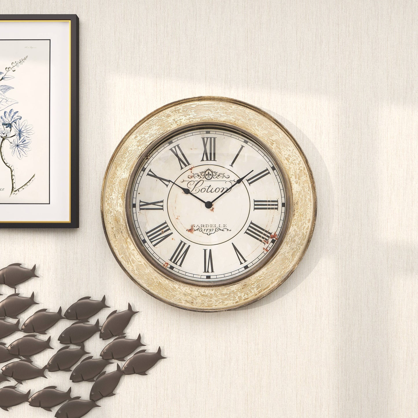 Vintage Cream Wooden Wall Clock - 49th & Magnolia