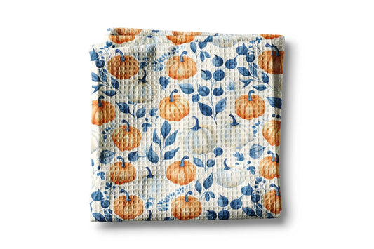 Blue Pumpkin Chinoiserie Fall Coastal Kitchen Towel Waffle by Canary Road