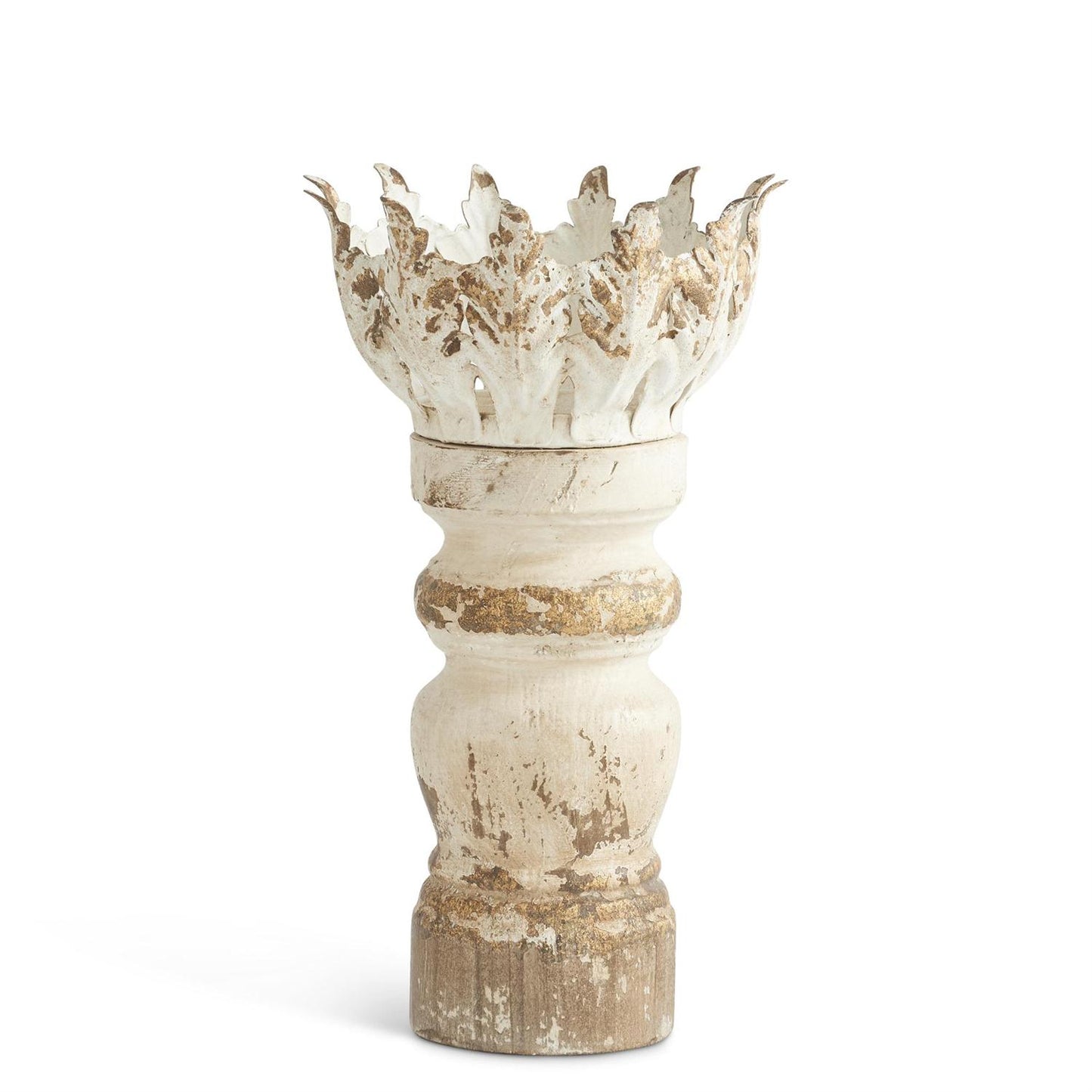 Distressed Whitewashed & Gold Wood Candleholders w/Metal (3 sizes) - 49th & Magnolia