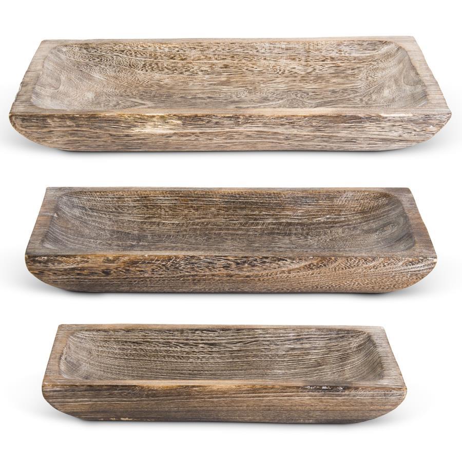 Carved Rectangular Paulownia Modern Dough Bowl