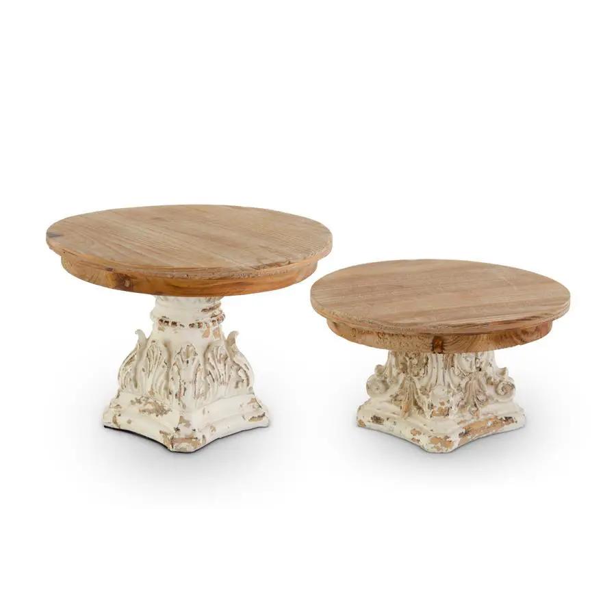 Weathered White Resin Risers w/Natural Wood Tops by K&K Interiors