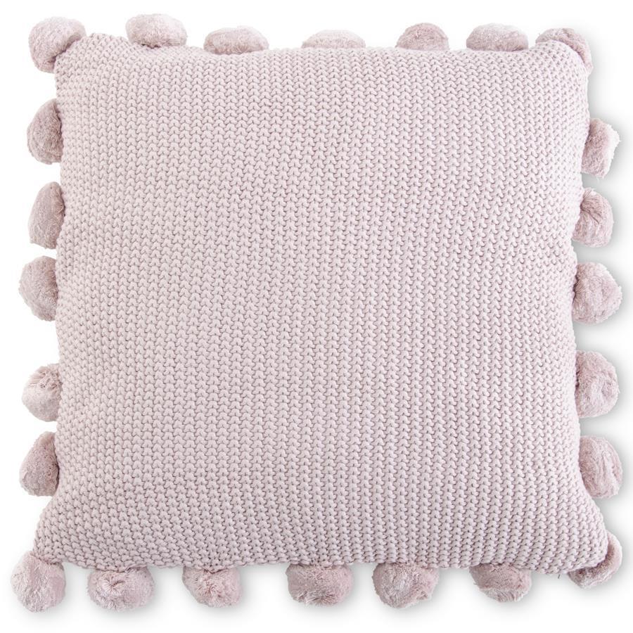 20 Inch Pink Moss Stitch Knit Pillow w/Pompom Trim - 49th & Magnolia