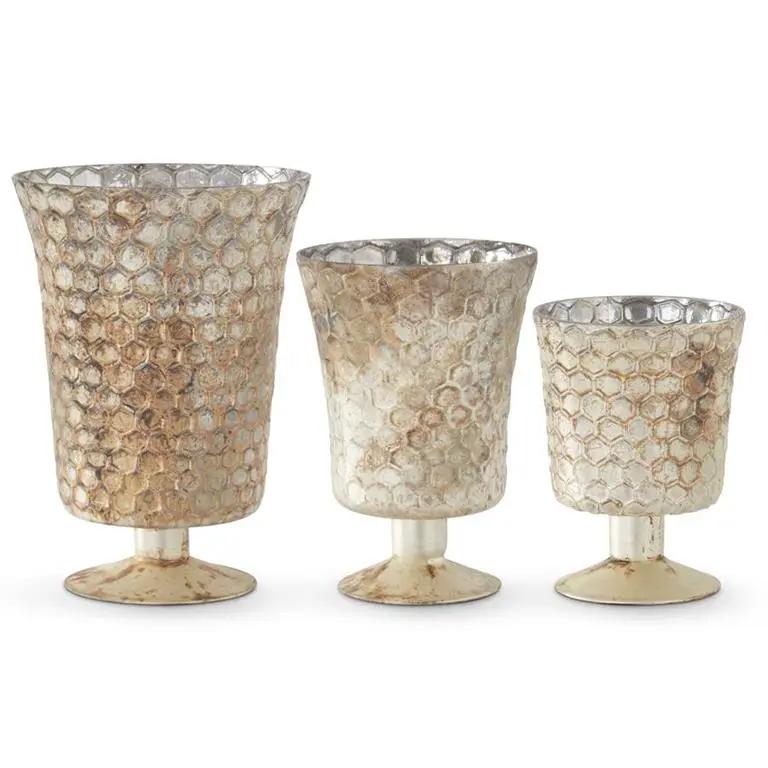 Honeycomb Champagne Mercury Glass Fluted Vase by 49th & Magnolia