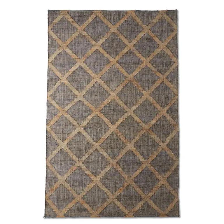 Charcoal Black & Tan Jute Diamond Handwoven Rug by K&K Interiors