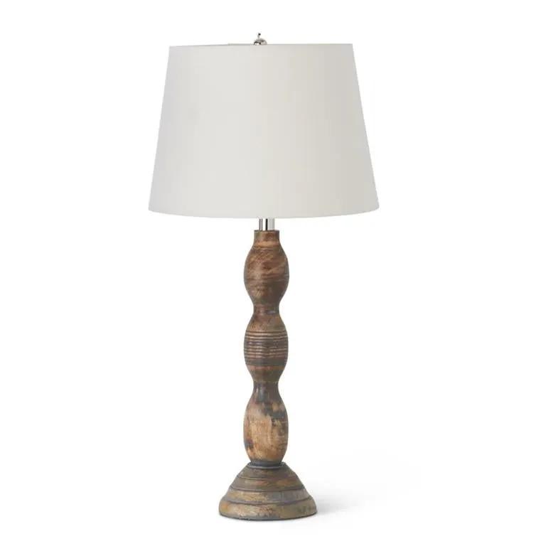 Antiqued Gray Mango Wood Spindle Lamp w/Shade by K&K Interiors