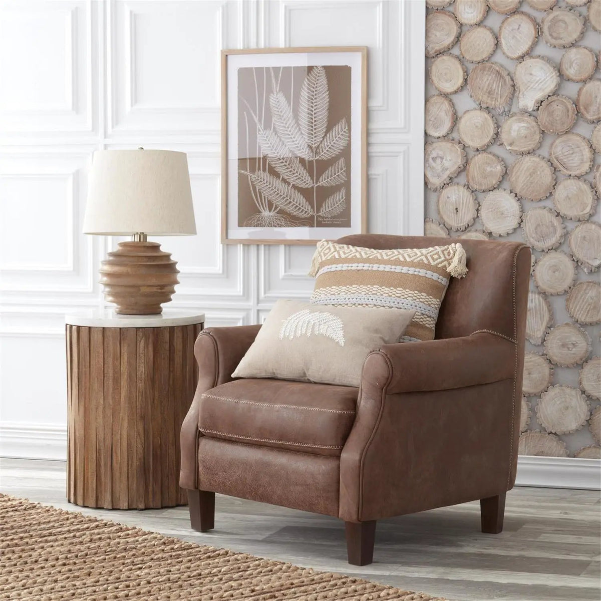 Light Mango Wood Ribbed Round Lamp w/Shade by 49th & Magnolia