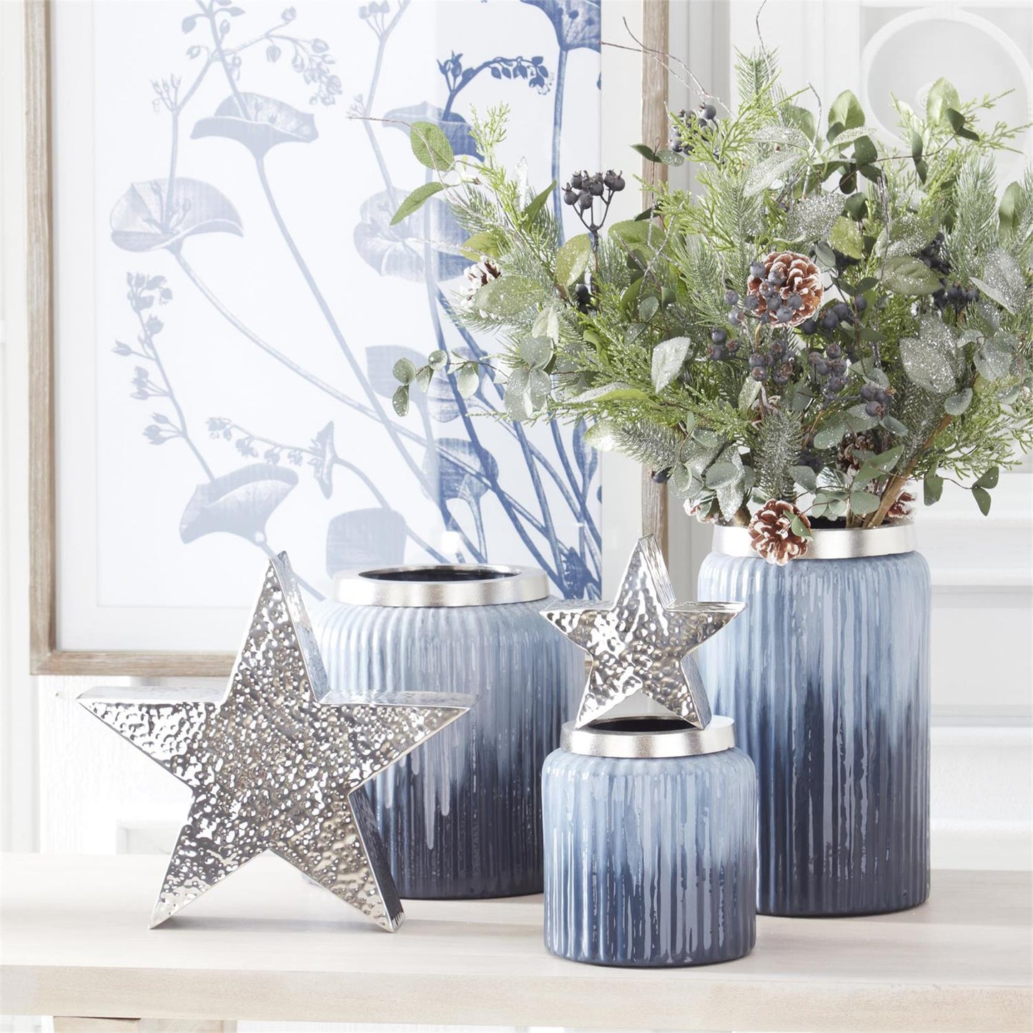 27.75 Inch Wood Framed Blue & White Botanical Prints (4 Styles)