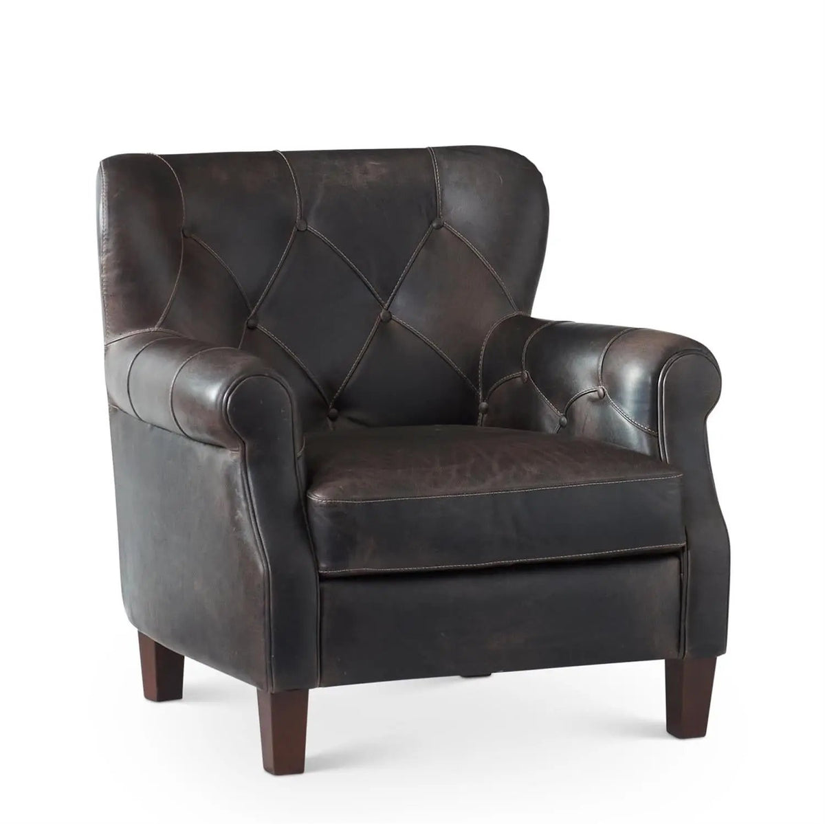 Nathan Dark Gray Tufted Italian Leather Armchair by K&K Interiors