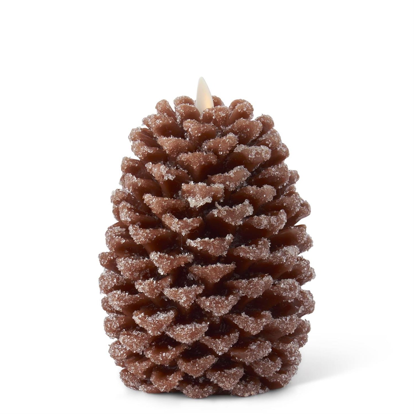 6.5 Inch Brown Wax Snowy Pinecone Luminara Indoor Candle - 49th & Magnolia