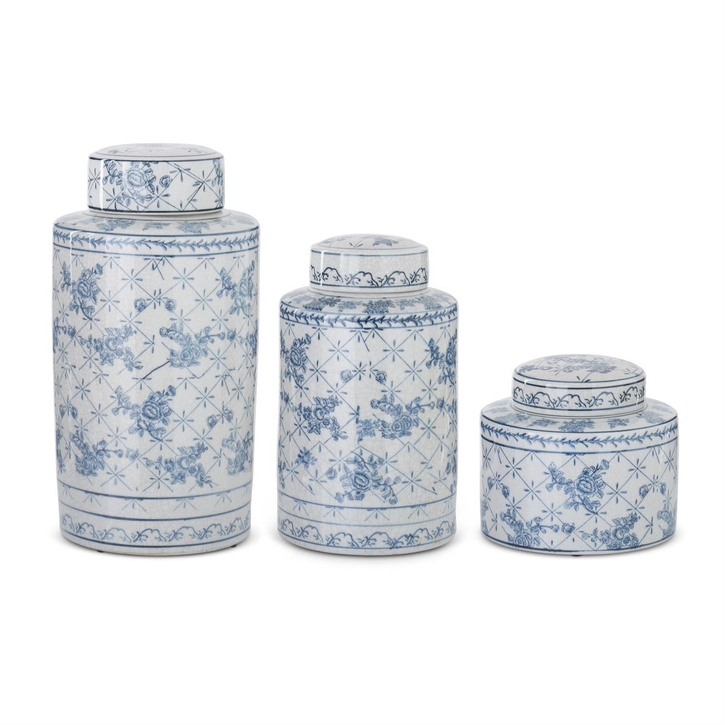 Blue & White Floral Ceramic Ginger Jars (3 Sizes) - 49th & Magnolia