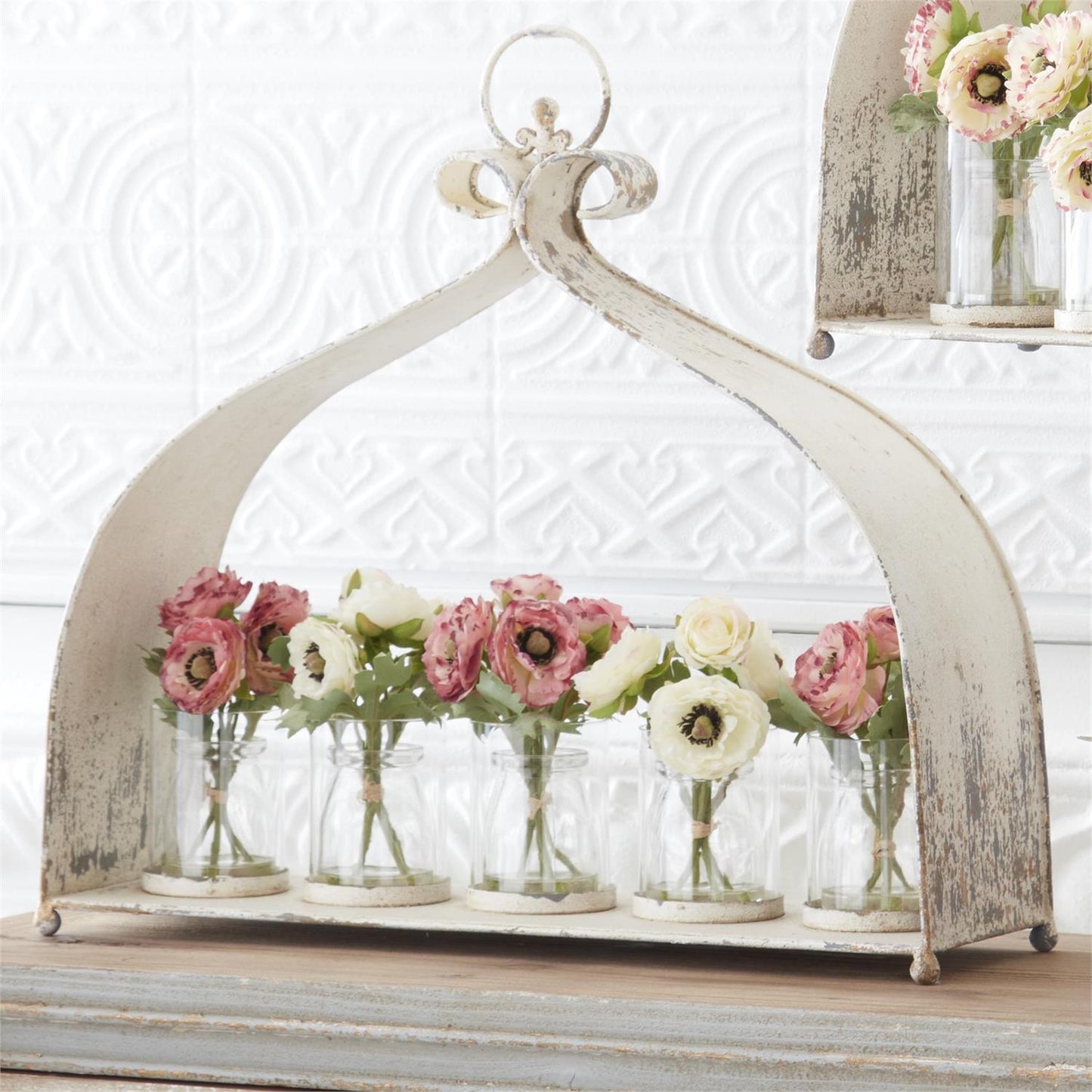 6.75" White Ranunculus Premade in Glass Vase w/Faux Water - 49th & Magnolia