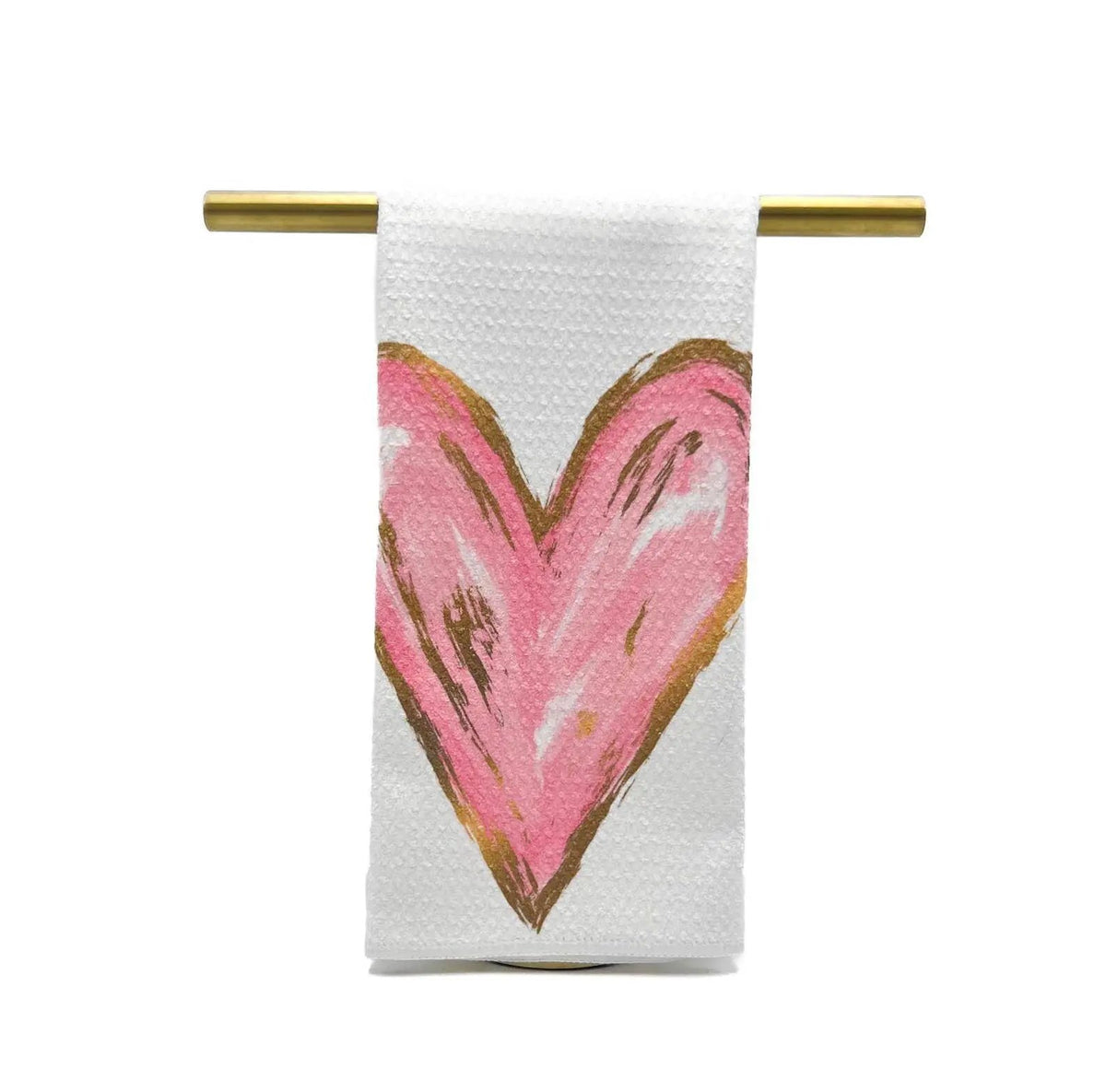 Golden Light Pink Heart Tea Towel by Rachel Brooks Design, LLC