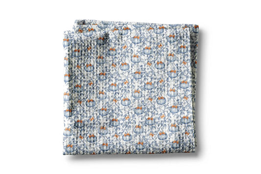 Blue Orange Pumpkin Chinoiserie Fall Coastal Kitchen Towel by Canary Road