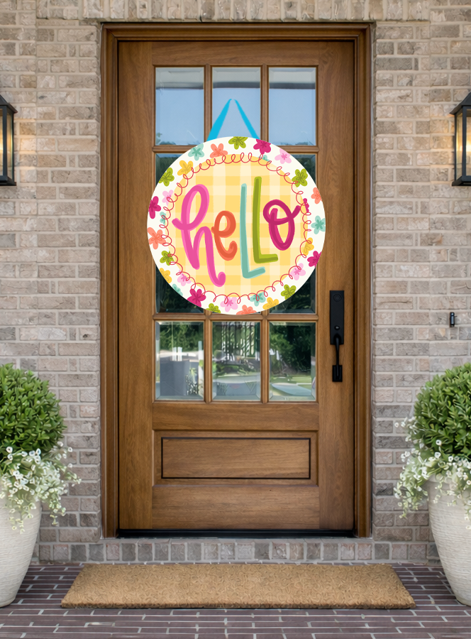 Hello Colorful Flowers Door Hanger