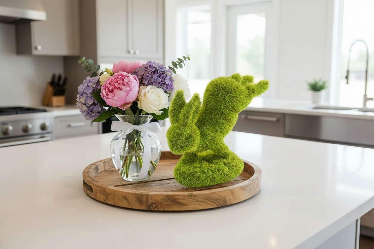 5 Inch Moss Bunny Standing on Front Feet