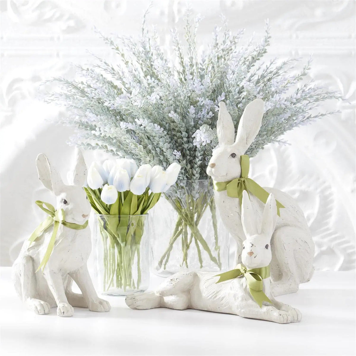 Garden Rabbits w/Green Bow by K&K Interiors