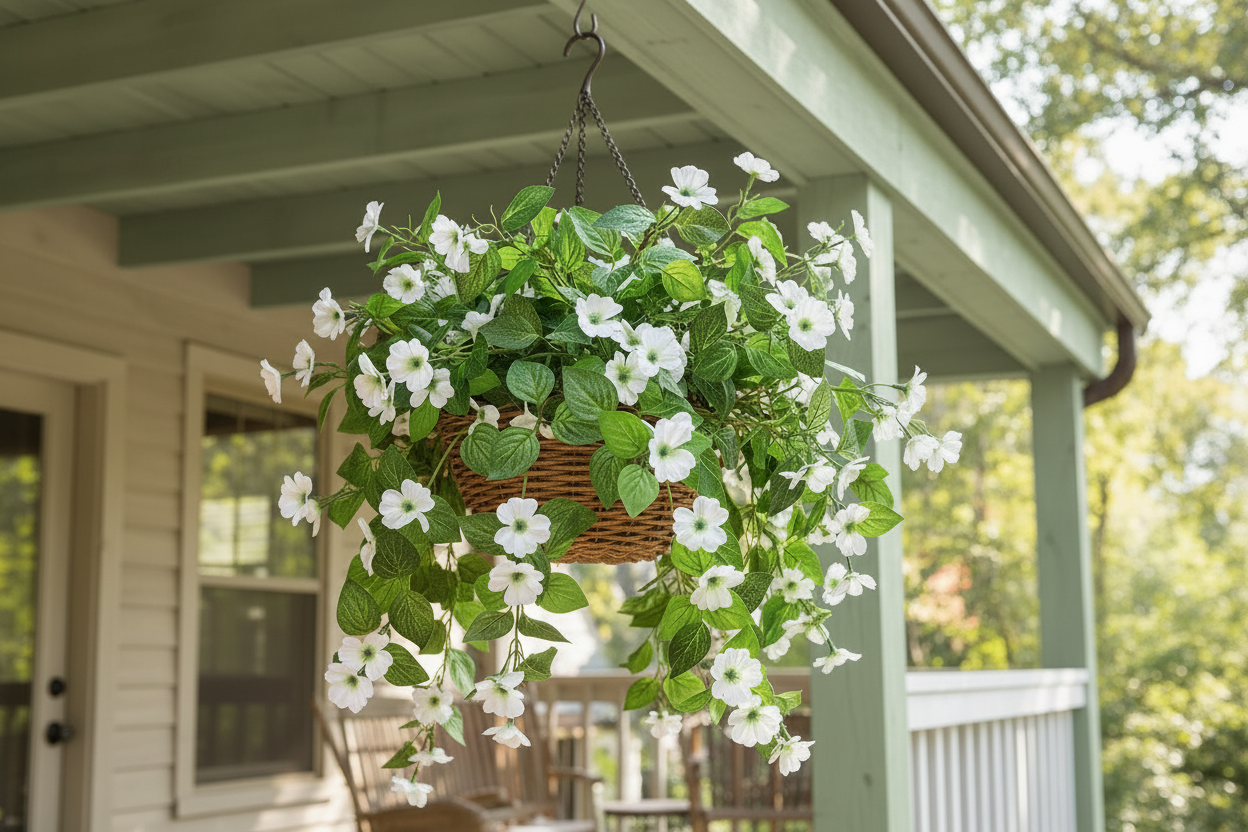 Artificial Hanging Impatiens Flower - Coral, Pink or White