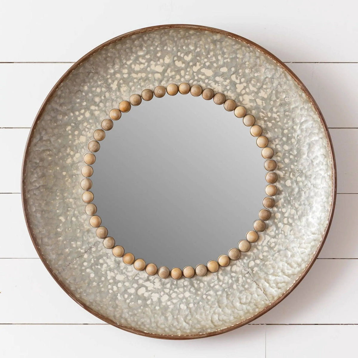 Round Mirror with Wood Beading by Audrey's