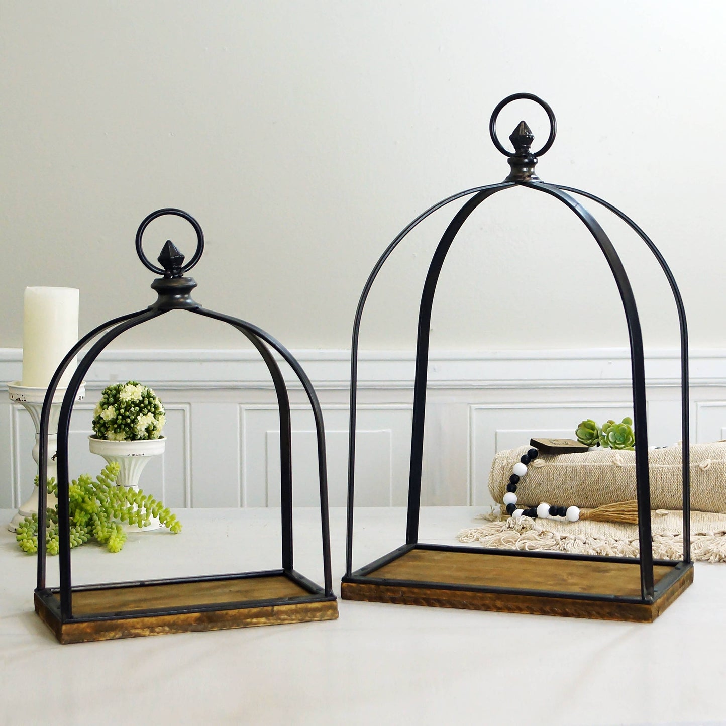 Black Metal and Wood Lanterns