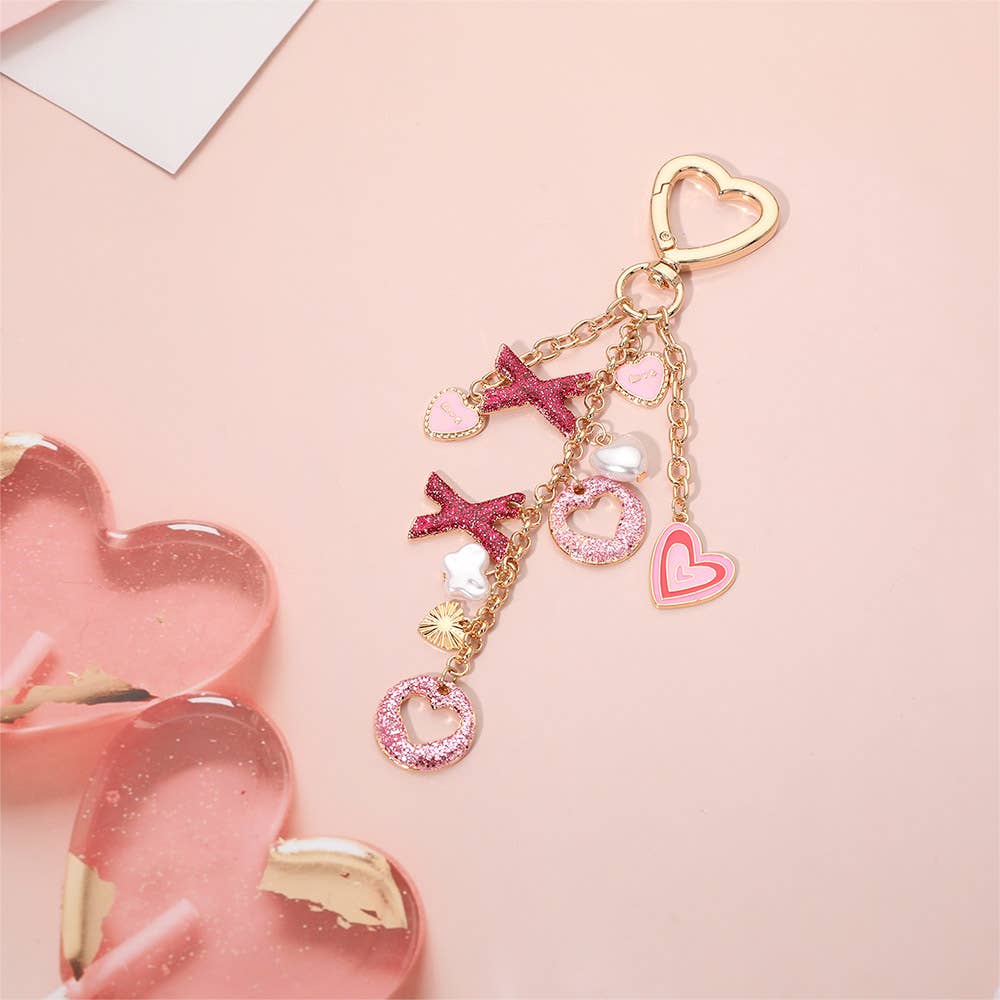 Glitter Heart Bow Pearl Butterfly Charm Embellished Keychain Bag Charm