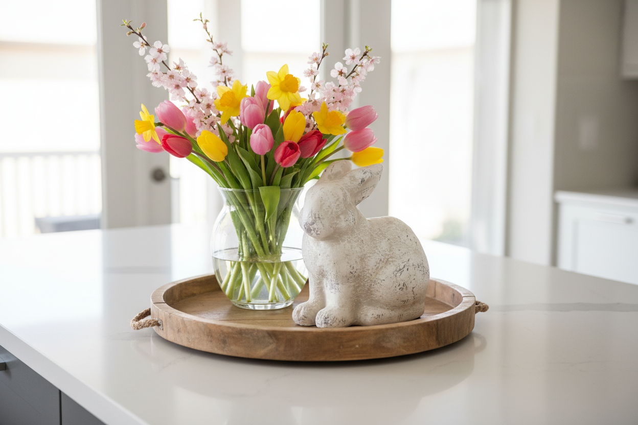 Antique White Sitting Bunny Stone Decor
