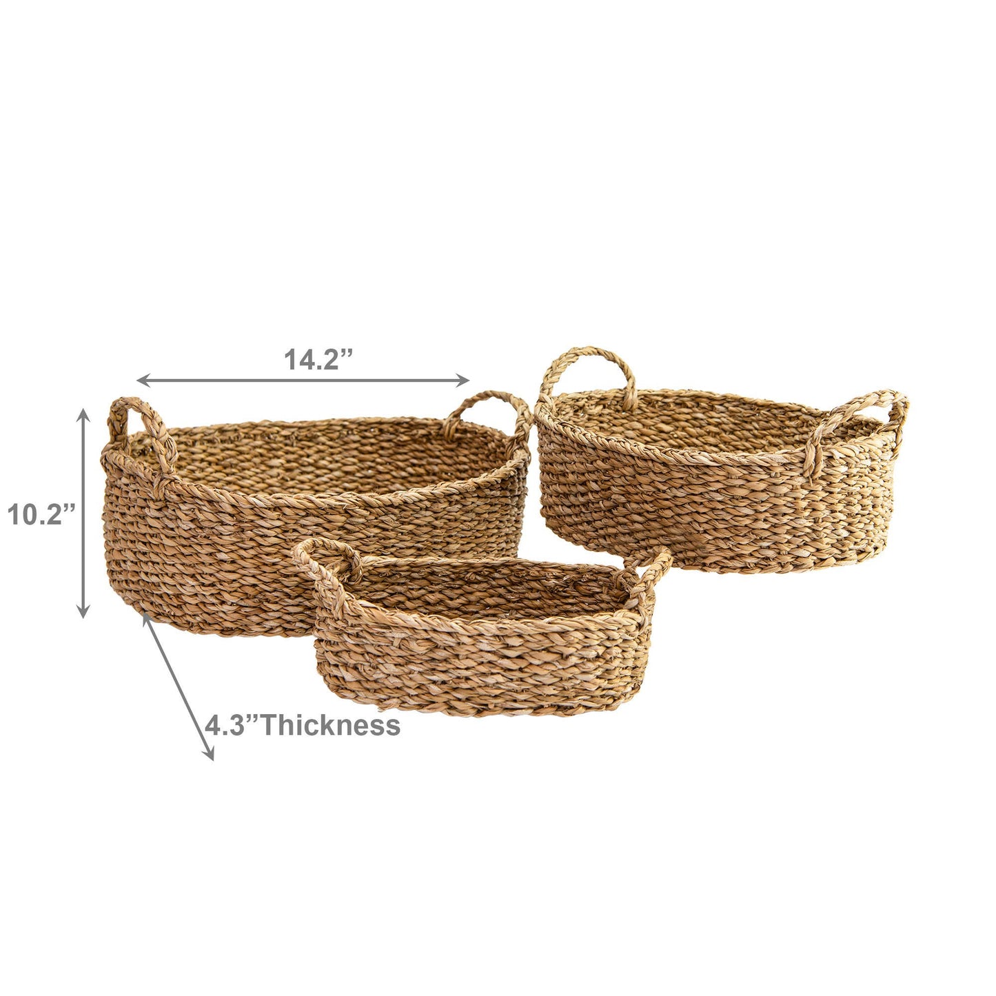 3pc Oval Seagrass Basket w/ Braided Handle (Natural)