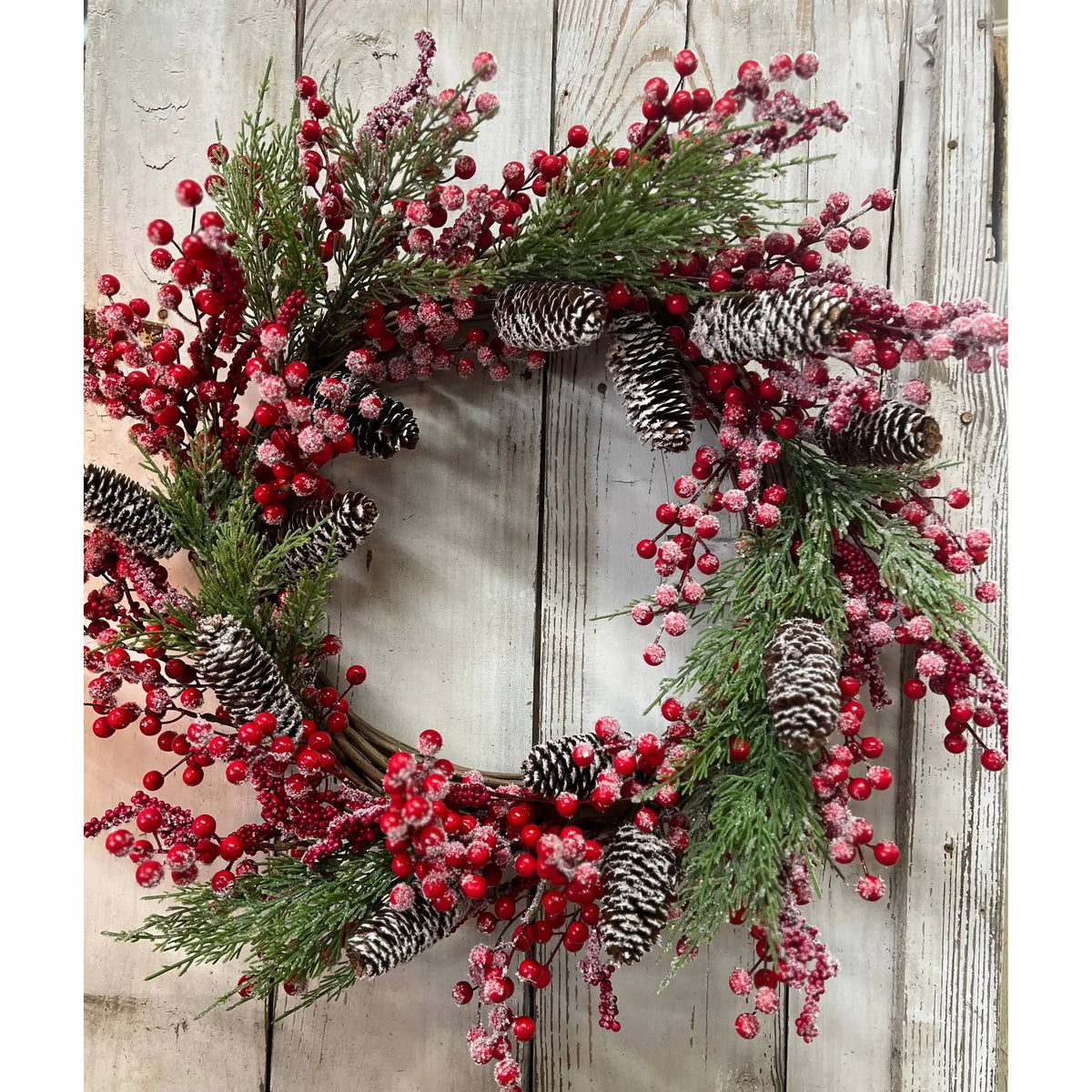 Snow Covered Red Berry Wreath by Wholesale Home Decor