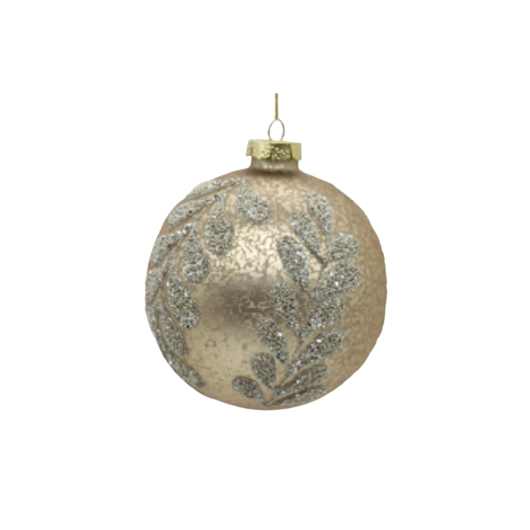 Glass Ornament with Matte Antique Pale Gold Beaded - 49th & Magnolia