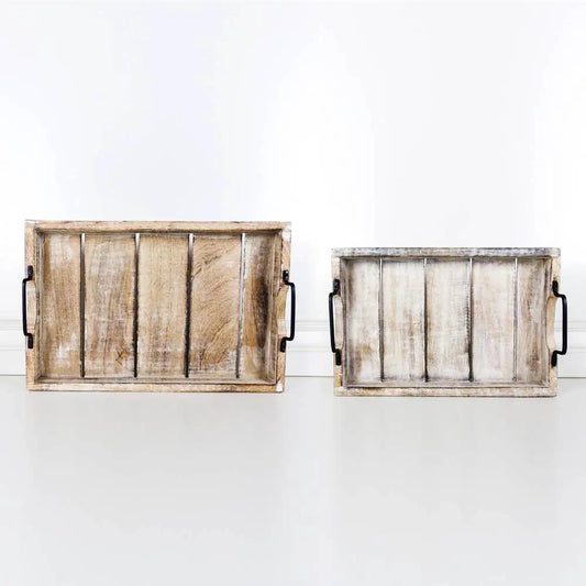 Mango Wood Trays w/Black Handles by Adams & Co.