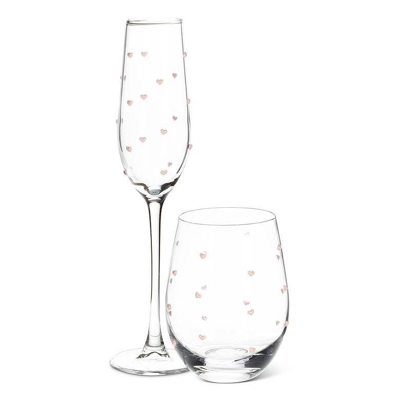 Stemless Wine Glass with Pink Hearts (18oz)