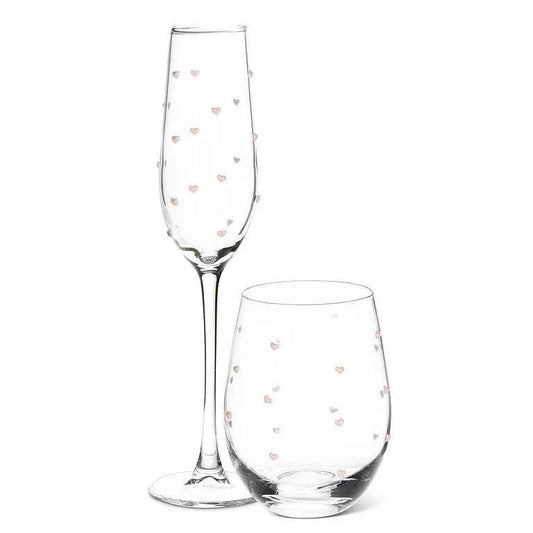 Stemless Wine Glass with Pink Hearts (18oz) by Abbott