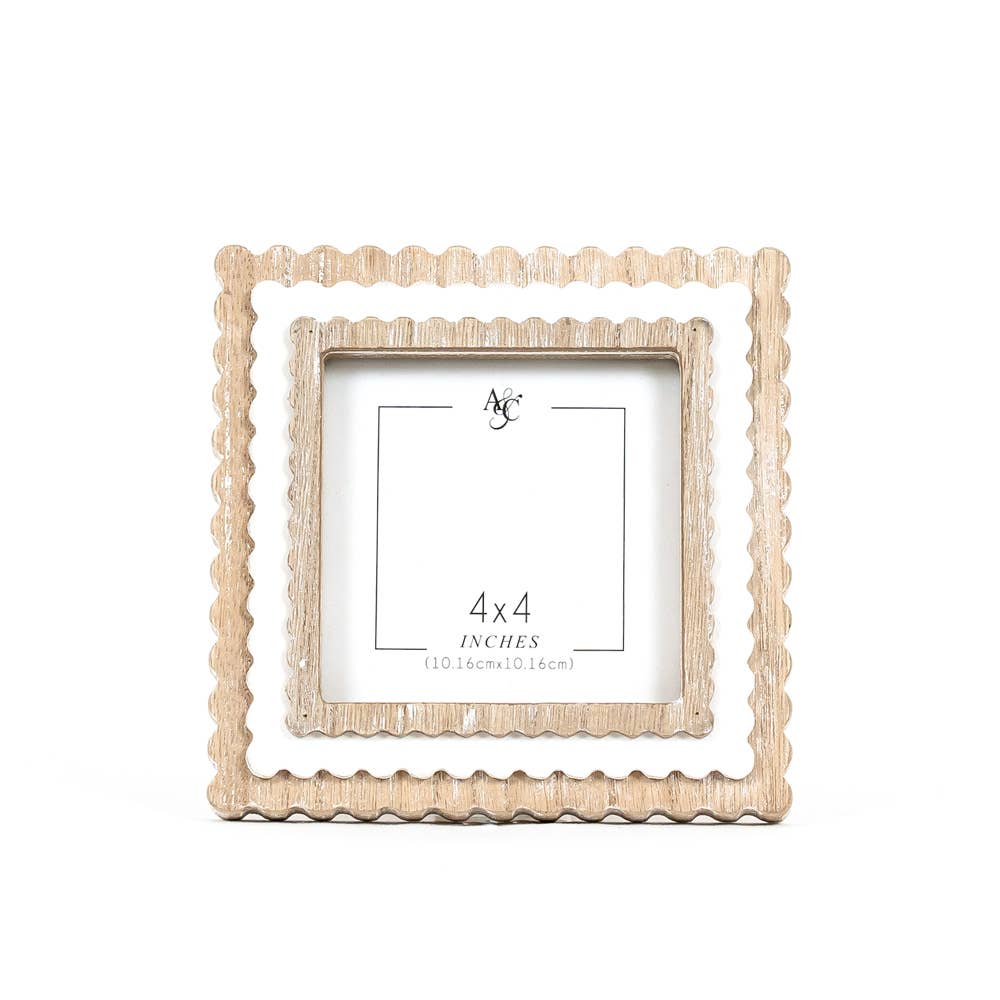 11847 - 6x6x1 wood photo frame (SCALLOP) ntrl/wh (4x4) pic - 49th & Magnolia