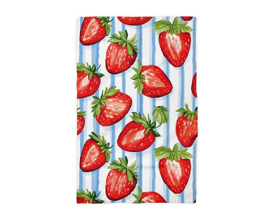 Strawberry Berry Picking Spring Summer Fruit Kitchen Towel by Canary Road
