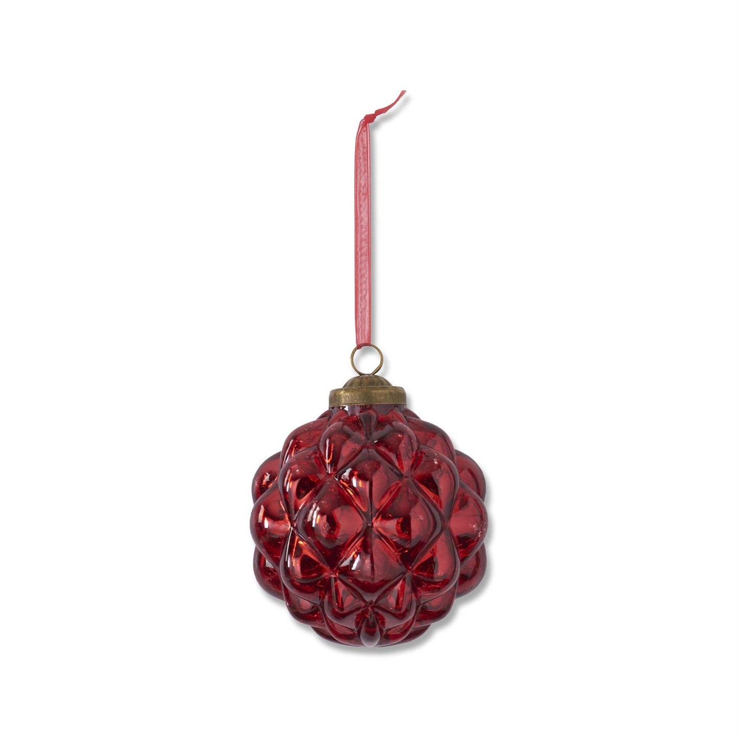 4.25 Inch Red Glass Round Hobnail Ornament - 49th & Magnolia