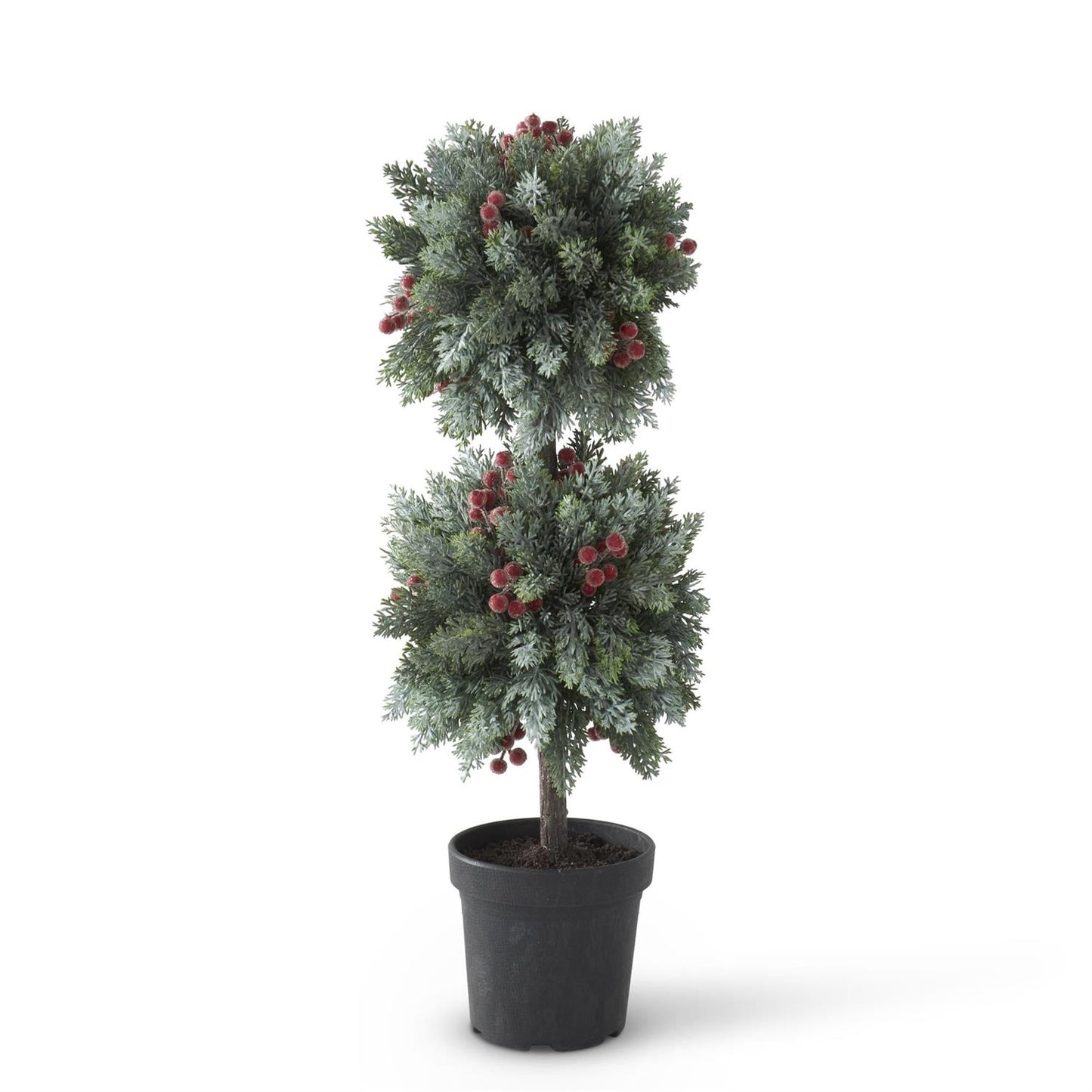 26 Inch Icy Red Berry & Pine Double Ball Topiary - 49th & Magnolia