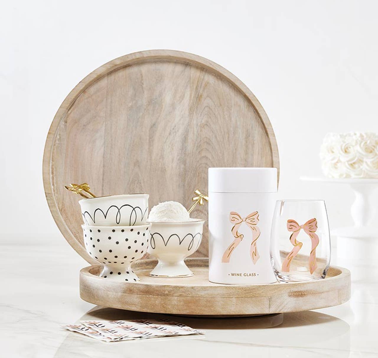 Pink Bow Stemless Wine Glass