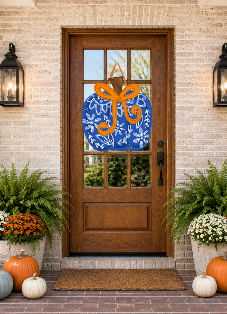 Blue Chin Pumpkin Door Hanger by Doodles By Rebekah