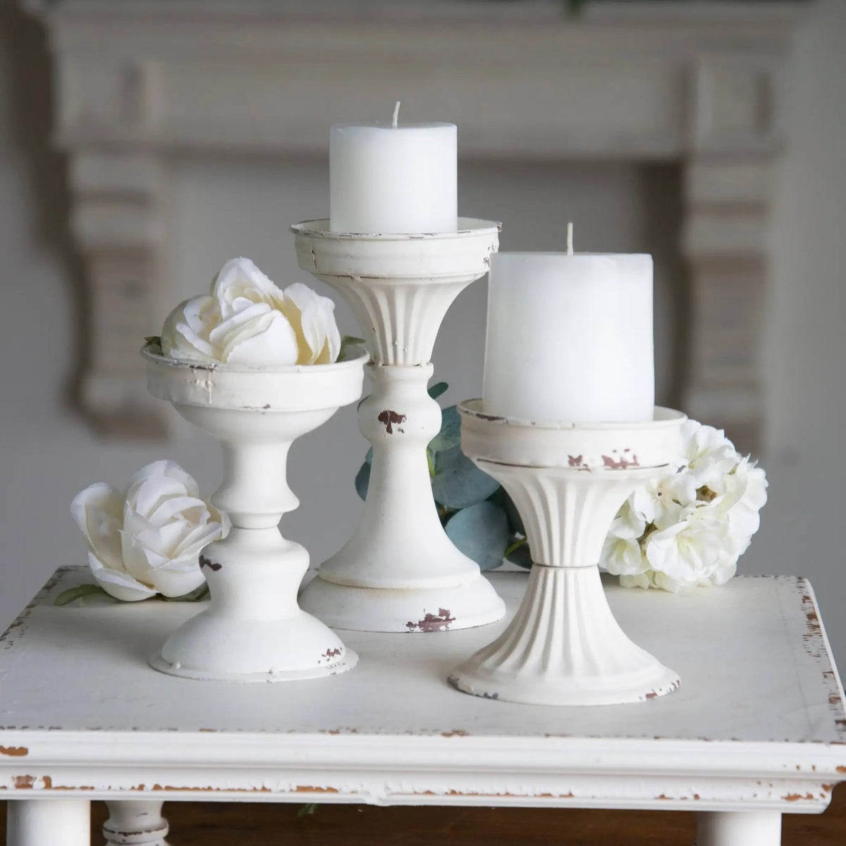 Metal White Candle Holder (Set of 3) by VIP Home & Garden