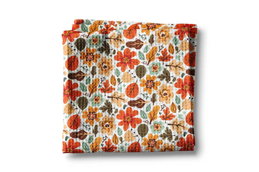 Fall Floral Waffle Weave Kitchen Towel | Autumn Flower by Canary Road
