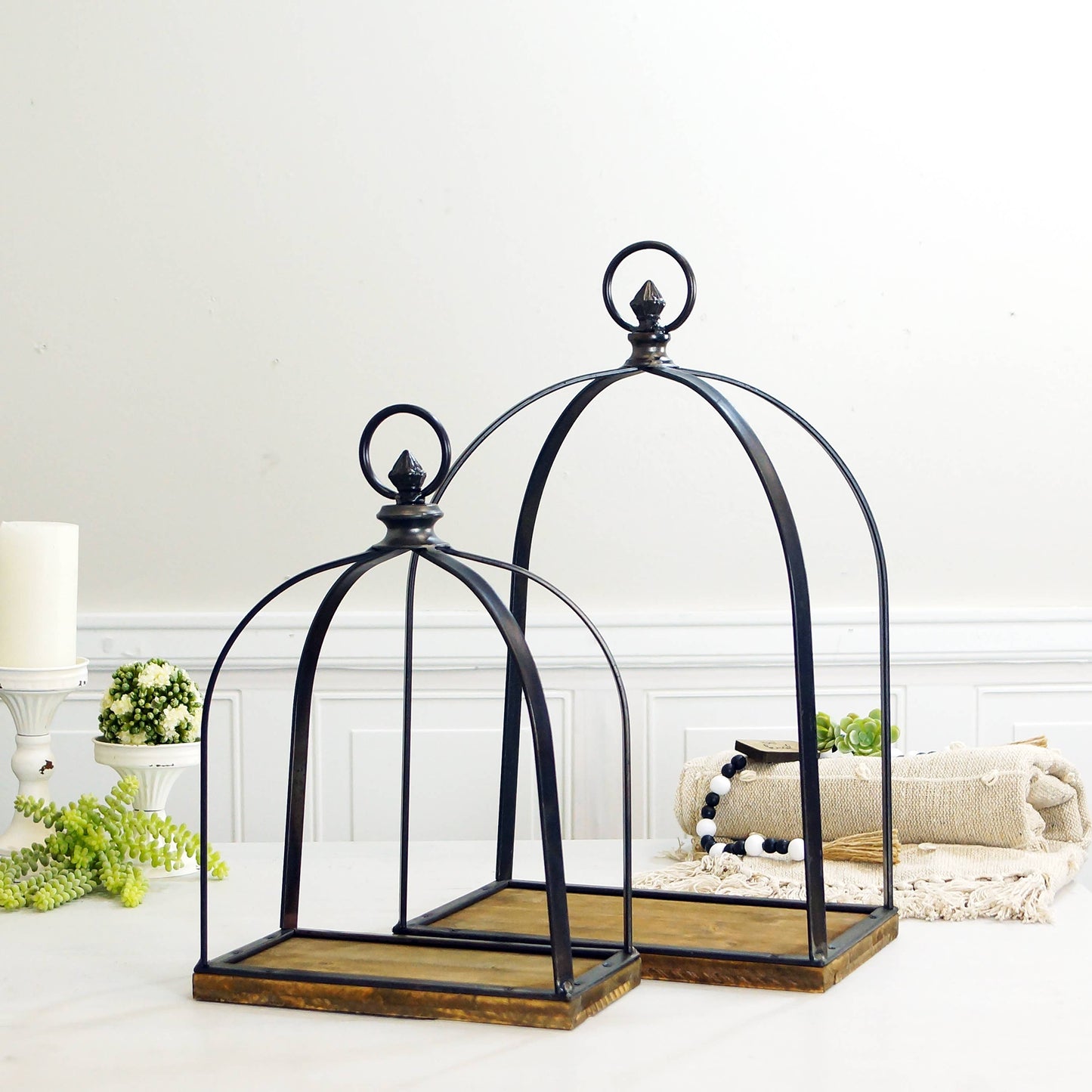 Black Metal and Wood Lanterns