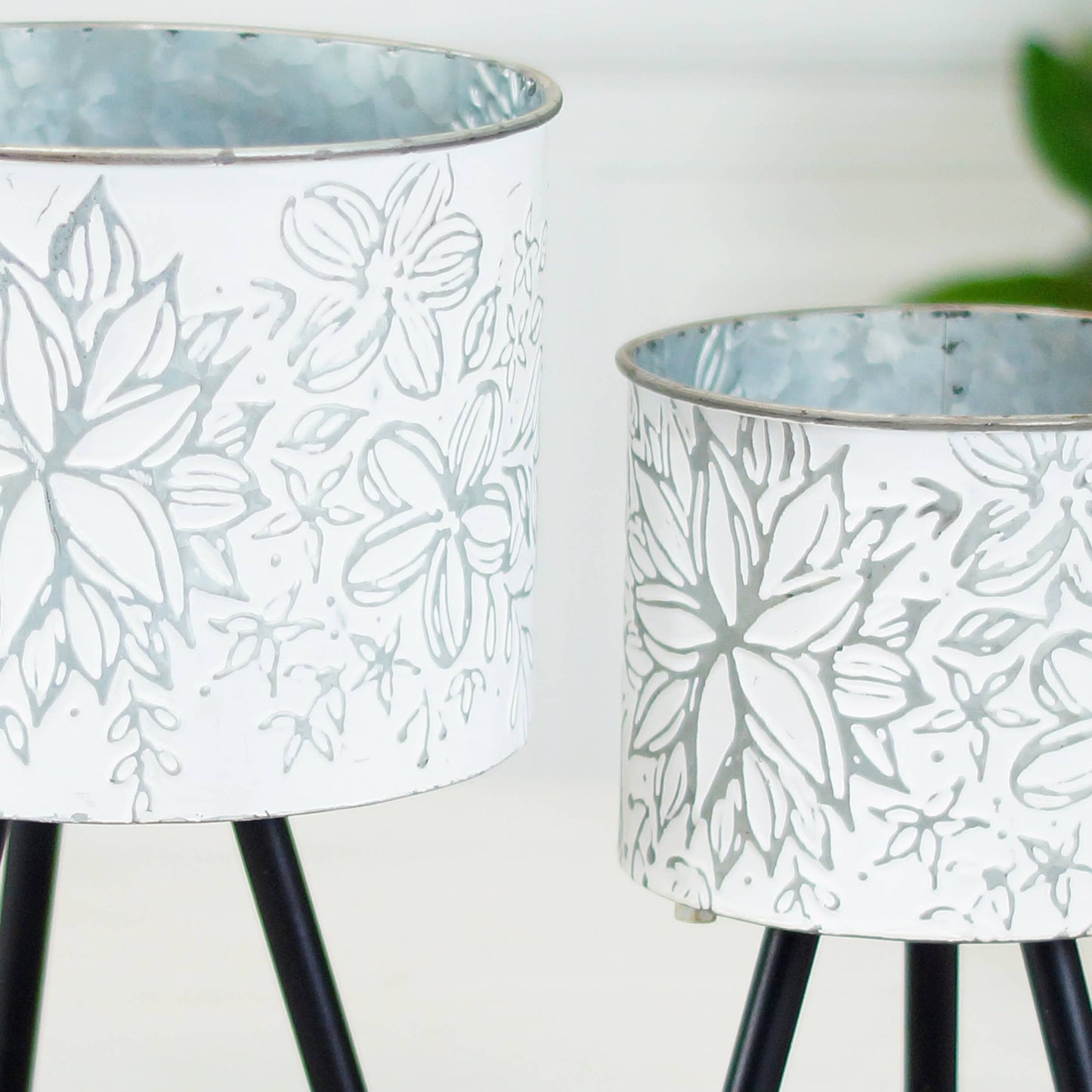Metal Embossed Floral Design Planters (Set of 2) - 49th & Magnolia