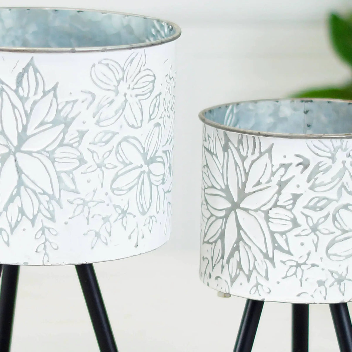 Metal Embossed Floral Design Planters (Set of 2) by VIP Home & Garden