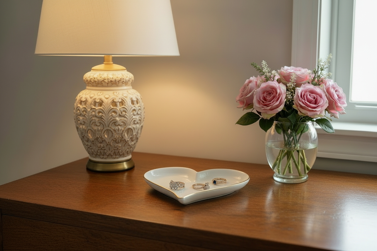 Gold Bordered Heart Trinket Tray