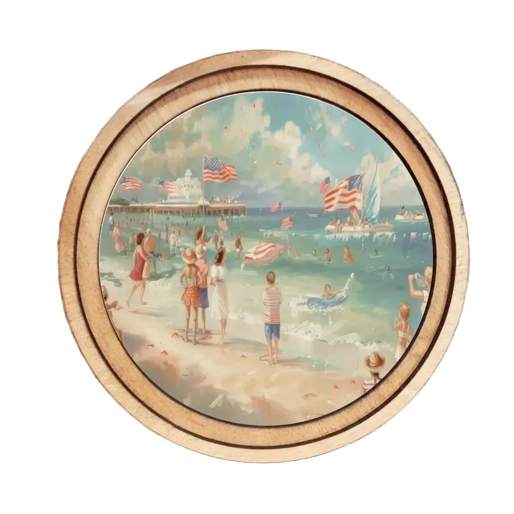 8" Round Patriotic Beach Scene Art