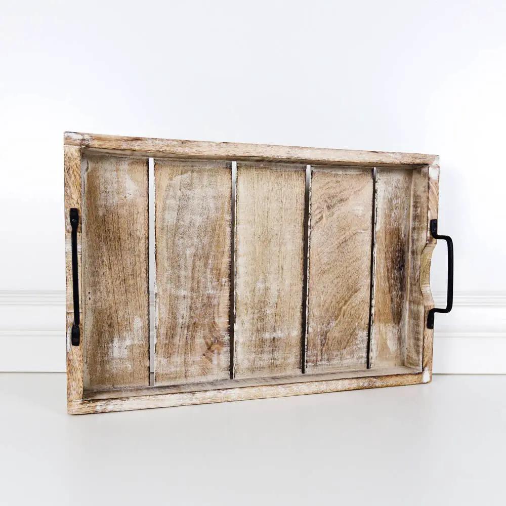 Mango Wood Trays w/Black Handles by Adams & Co.