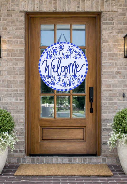 Chinoiserie Welcome Door Hanger by Doodles By Rebekah