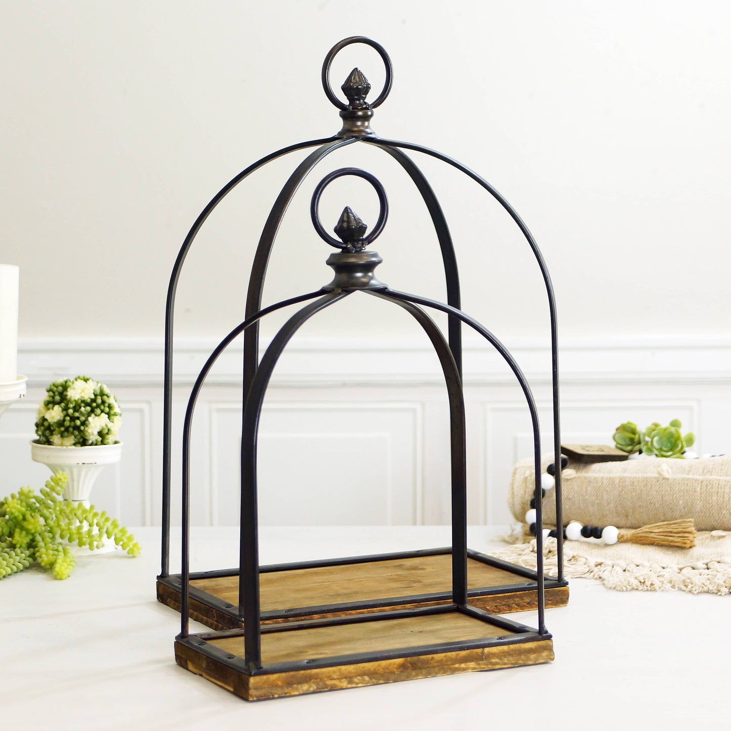 Black Metal and Wood Lanterns