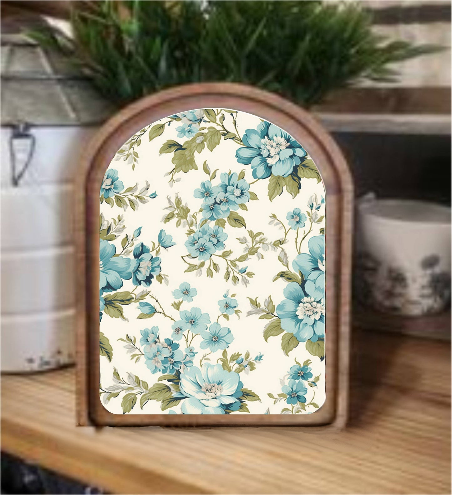 Arch Top Light Blue Floral Framed Art - 49th & Magnolia