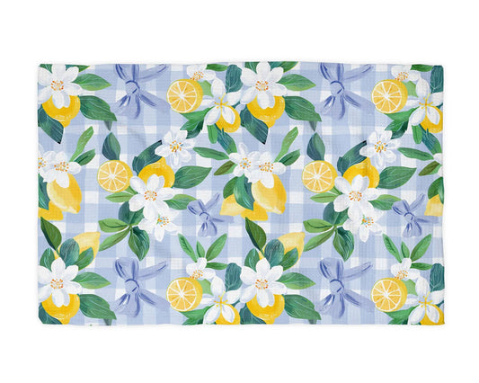 Lemon Plaid Citrus Summer Fruit Market Kitchen Towel Waffle by Canary Road